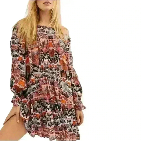 Free People Boho See Ya There Orange Mini Dress, Size XS - Picture 2 of 9